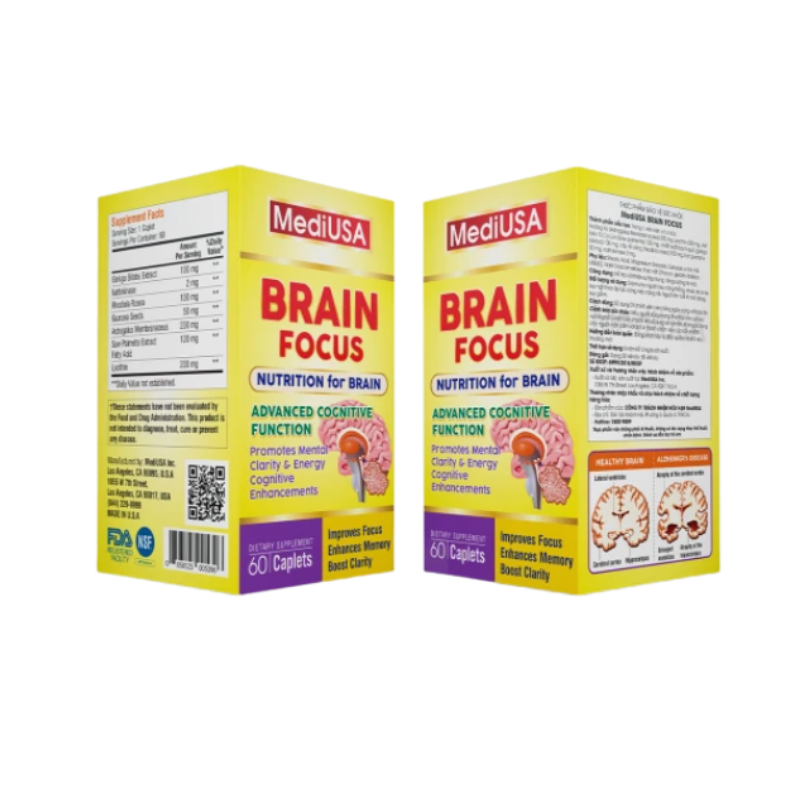 Brain Focus MediUSA hỗ trợ trí não, tăng cường trí nhớ, giảm căng thẳng (Hộp 60 viên)