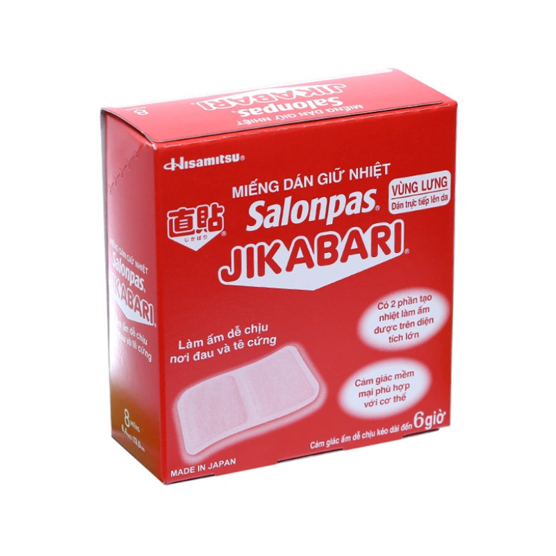 Salonpas Jikabari Nhật Bản Miếng Dán Hỗ Trợ Làm Ấm, Dễ Chịu Nơi Đau Và Tê Cứng (Hộp 8 miếng)