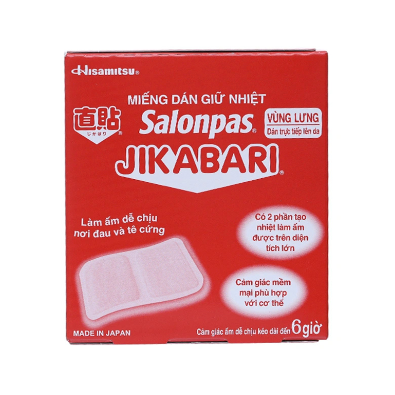 Salonpas Jikabari Nhật Bản Miếng Dán Hỗ Trợ Làm Ấm, Dễ Chịu Nơi Đau Và Tê Cứng (Hộp 8 miếng)