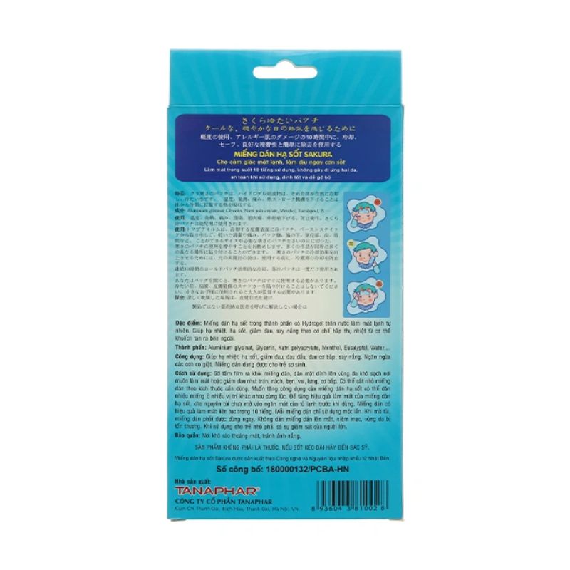 Miếng dán hạ sốt Sakura giúp làm mát, hỗ trợ hạ nhiệt và giảm đau (Hộp 3 gói x 2 miếng)