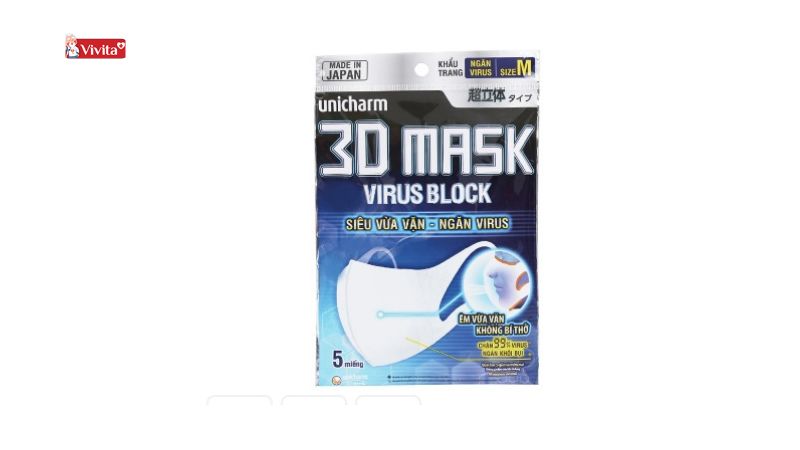 Khẩu trang Unicharm 3D Mask Virus Block
