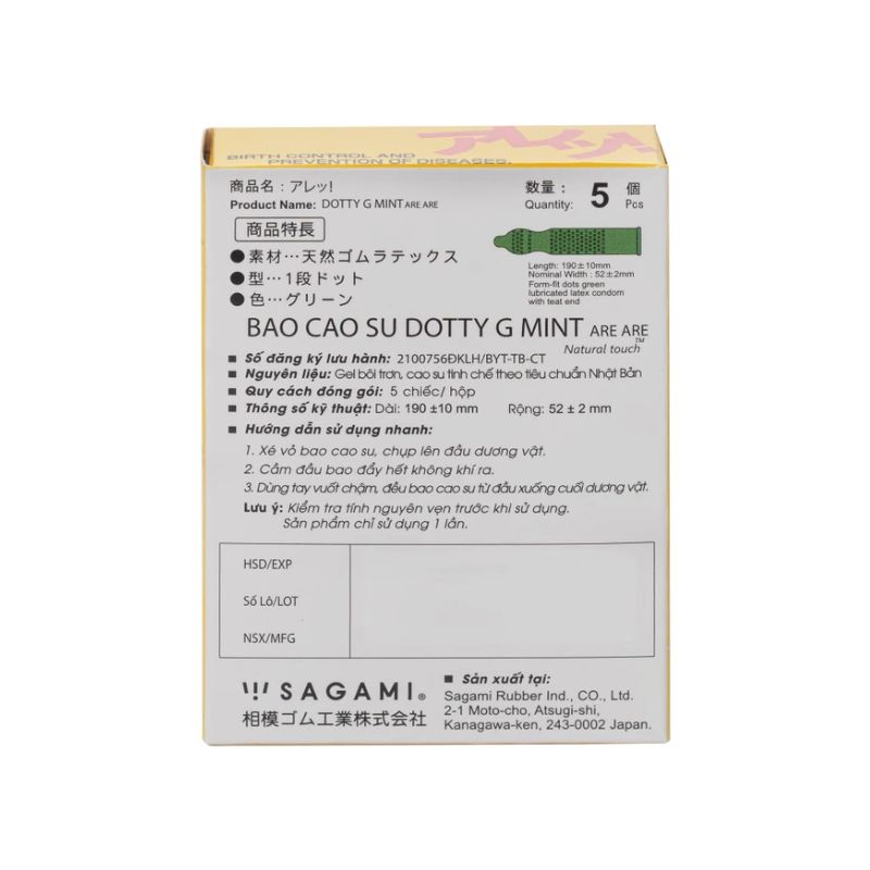 Bao Cao Su Dotty G Mint Are - Are Hỗ Trợ Phòng Tránh Thai, Giảm Nguy Cơ Lây Nhiễm Qua Đường Tình Dục (5 chiếc/hộp)