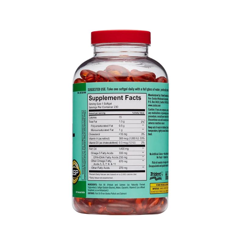Kirkland Wild Alaskan Fish Oil 1400mg bổ sung omega-3 hỗ trợ tim mạch, não bộ (Hộp 230 viên)