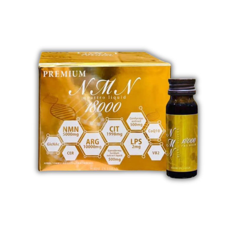 NMN Quattro Liquid 18000 Premium Nhật Bản Hỗ Trợ Trẻ Hóa Da Và Nâng Cao Sức Khỏe (Hộp 10 chai x 30ml)
