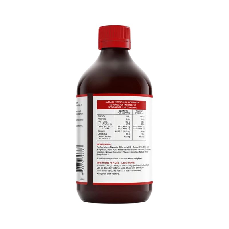 Swisse Chlorophyll Mixed Berry Flavour Superfood Liquid của Úc hỗ trợ bổ sung diệp lục, tăng cường sức khỏe tổng thể (Chai 500ml)