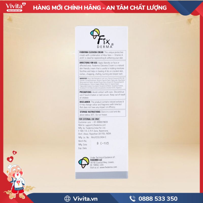 Thành phần của FixDerma Cleovera Cream