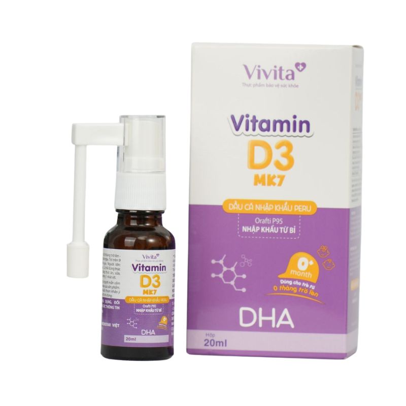 Vivita Vitamin D3 MK7 Dung Dịch Hỗ Trợ Tăng Cường Hấp Thu Canxi Vào Cơ Thể (Lọ 20ml)