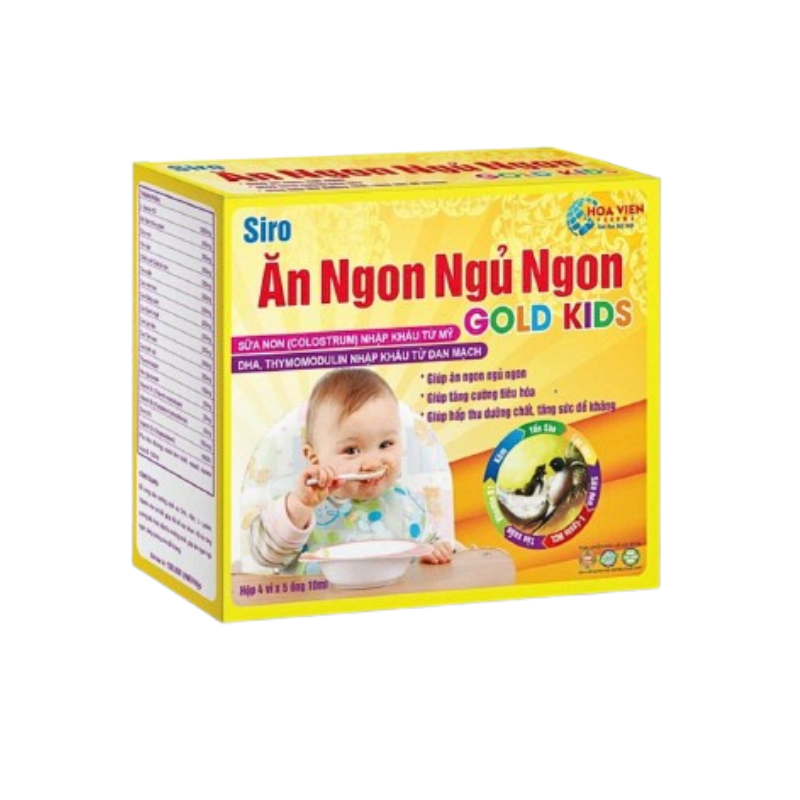 Siro Ăn Ngon Ngủ Ngon Gold Kids giúp trẻ ăn ngon, ngủ sâu giấc, tăng cường đề kháng (Hộp 20 ống x 10ml)