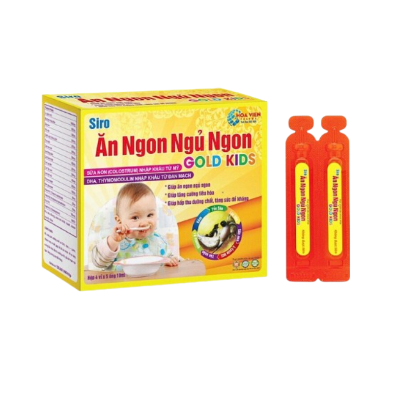 Siro Ăn Ngon Ngủ Ngon Gold Kids giúp trẻ ăn ngon, ngủ sâu giấc, tăng cường đề kháng (Hộp 20 ống x 10ml)
