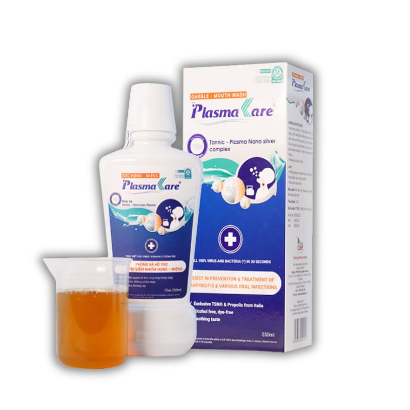 Nước Súc Miệng Họng PlasmaKare Hỗ Trợ Kháng Khuẩn, Virus, Giảm Nhanh Ho, Viêm, Rát Họng (chai 250ml)