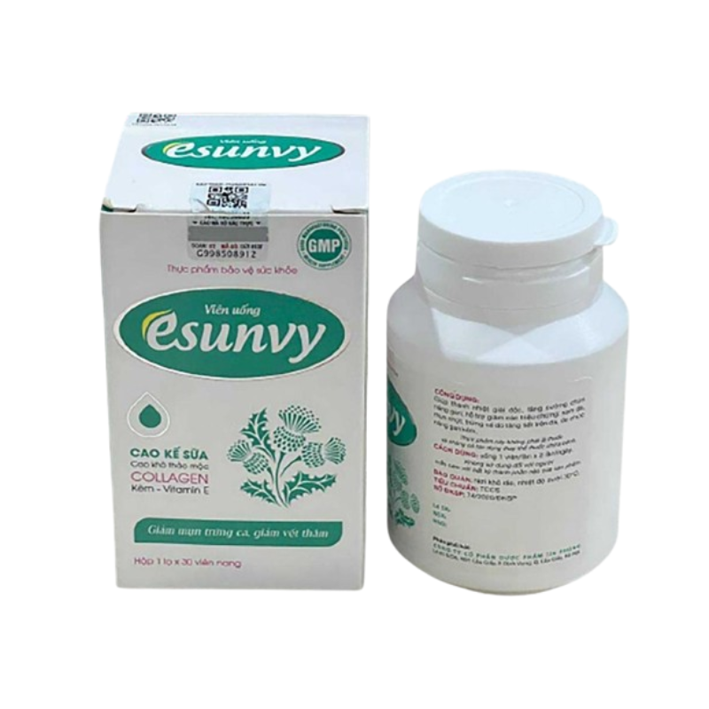 Viên Uống Esunvy Hỗ Trợ Thanh Nhiệt, Giải Độc, Tăng Cường Chức Năng Gan, Giảm Các Triệu Chứng Sạm Da, Mụn Nhọt, Trứng Cá Do Tăng Tiết Trên Da (Lọ 30 viên nang)