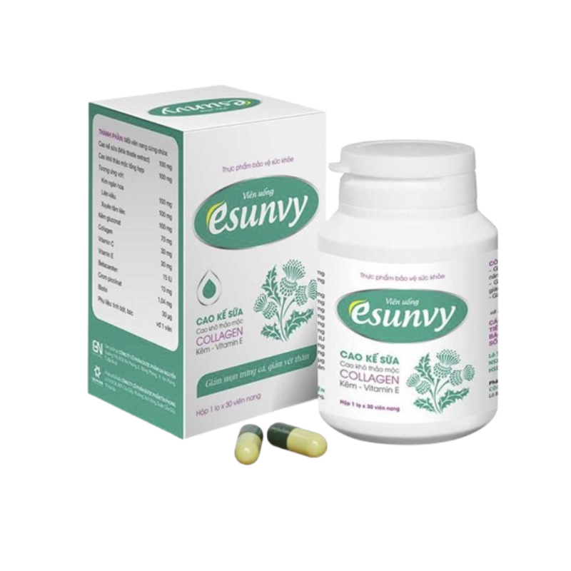 Viên Uống Esunvy Hỗ Trợ Thanh Nhiệt, Giải Độc, Tăng Cường Chức Năng Gan, Giảm Các Triệu Chứng Sạm Da, Mụn Nhọt, Trứng Cá Do Tăng Tiết Trên Da (Lọ 30 viên nang)