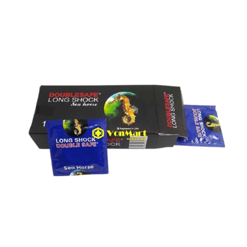 Doublesafe Long Shock Sea Horse Bao Cao Su  Hỗ Trợ Ngăn Ngừa Các Bệnh Lây Nhiễm Qua Đường Tình Dục, Có Thai Ngoài Ý Muốn (Hộp 12 cái)