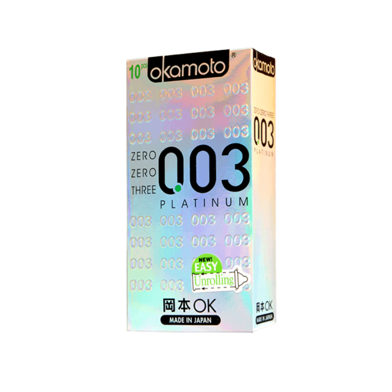Bao cao su Okamoto 0.03 Platinum Nhật Bản hỗ trợ tránh thai an toàn, ngăn ngừa HIV và các bệnh lây qua đường tình dục (Hộp 10 cái)