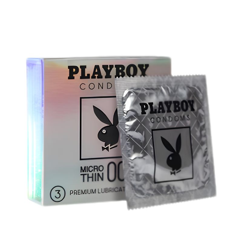 Bao cao su Playboy Micro Thin 003 (trắng) Thái Lan hỗ trợ tránh thai, tăng cảm giác chân thật khi quan hệ (Hộp 3 cái)