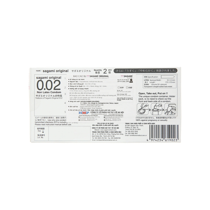 Bao cao su Sagami Original 0.02 55mm của Malaysia siêu mỏng hỗ trợ tránh thai, tăng cảm giác chân thật khi quan hệ (Hộp 2 cái)