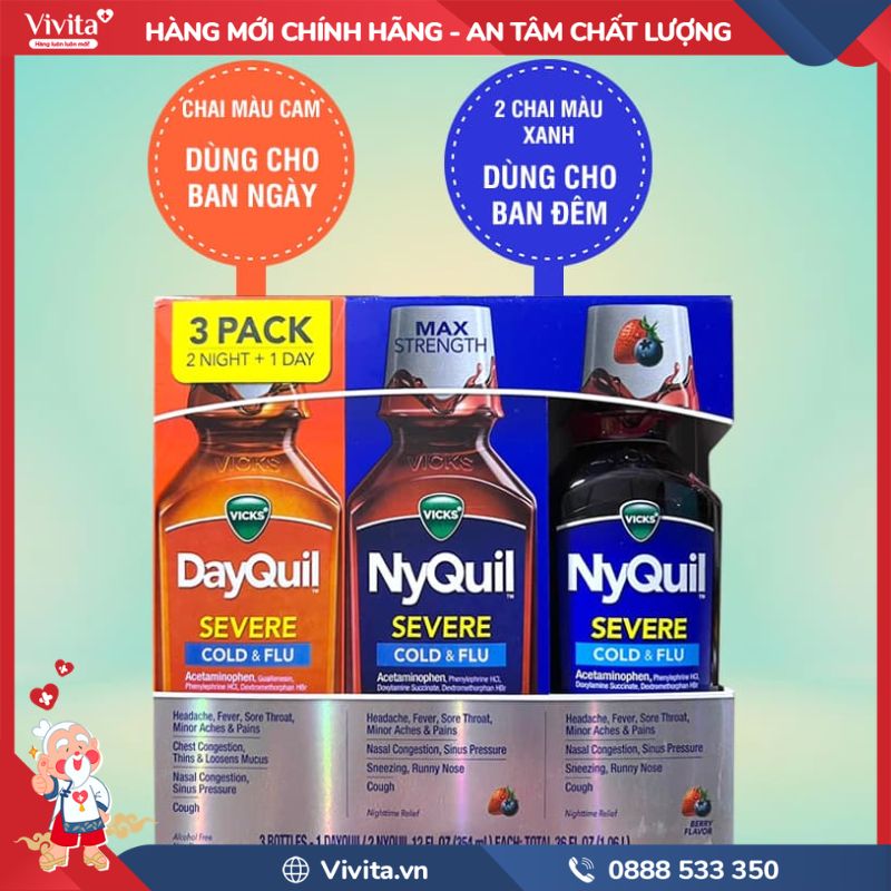 Cách dùng Dayquil, Nyquil Severe Cold and Flu 