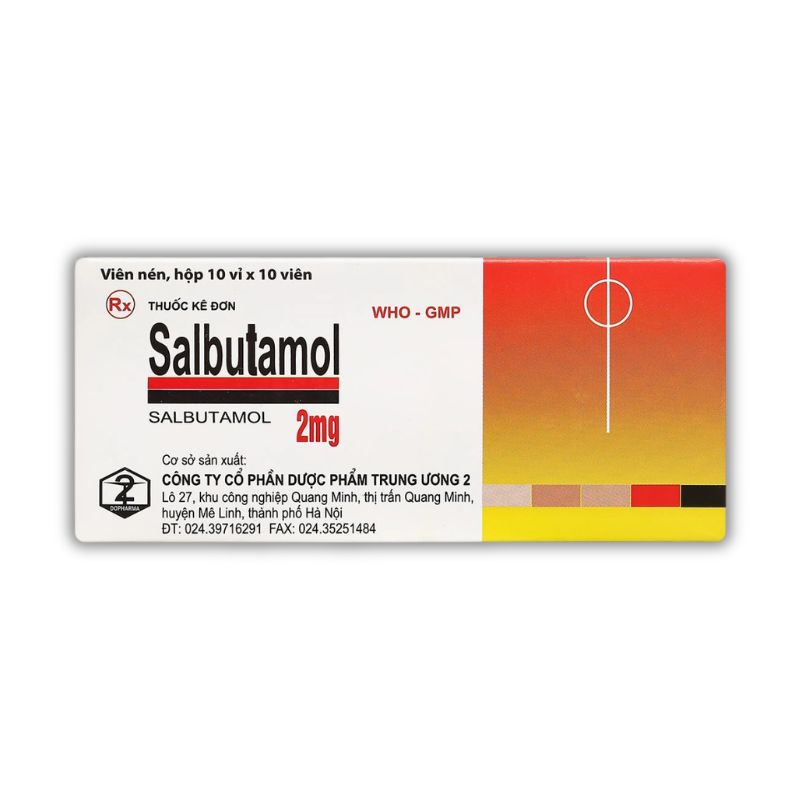Viên Uống Salbutamol 2mg Giảm Co Thắt Phế Quản, Viêm Phế Quản Mạn Tính, Khí Phế Thũng (Hộp 10 vỉ x 10 viên)