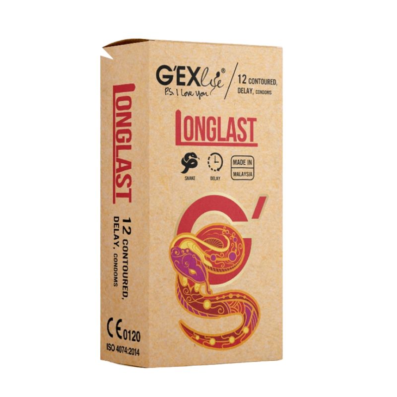 Bao cao su G'EXlife Longlast Malaysia hỗ trợ tránh thai an toàn, kéo dài thời gian quan hệ (Hộp 12 cái)