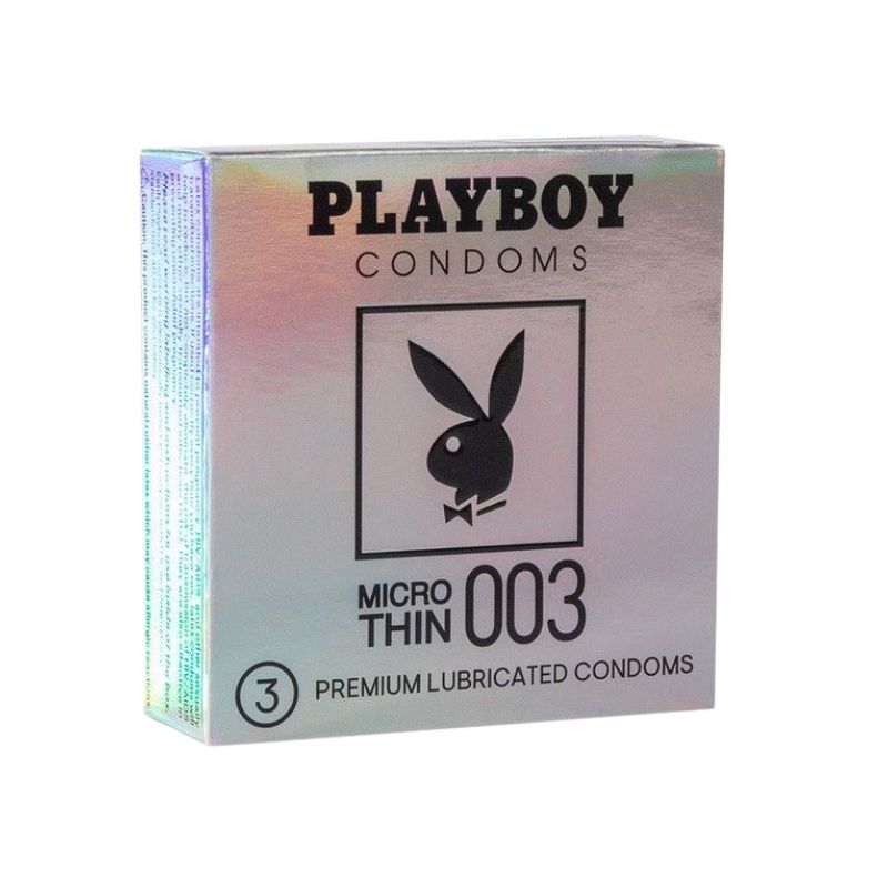 Bao cao su Playboy Micro Thin 003 (trắng) Thái Lan hỗ trợ tránh thai, tăng cảm giác chân thật khi quan hệ (Hộp 3 cái)
