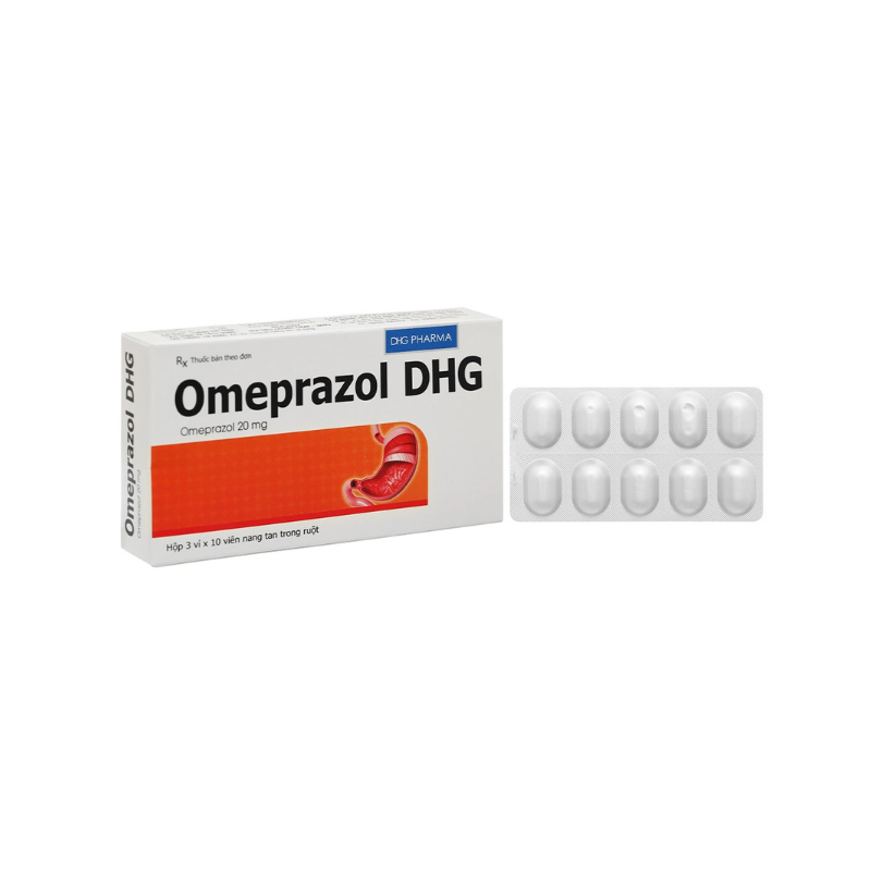 Viên Uống Omeprazol DHG 20mg Điều Trị Trào Ngược Dạ Dày, Thực Quản (Hộp 3 vỉ x 10 viên)