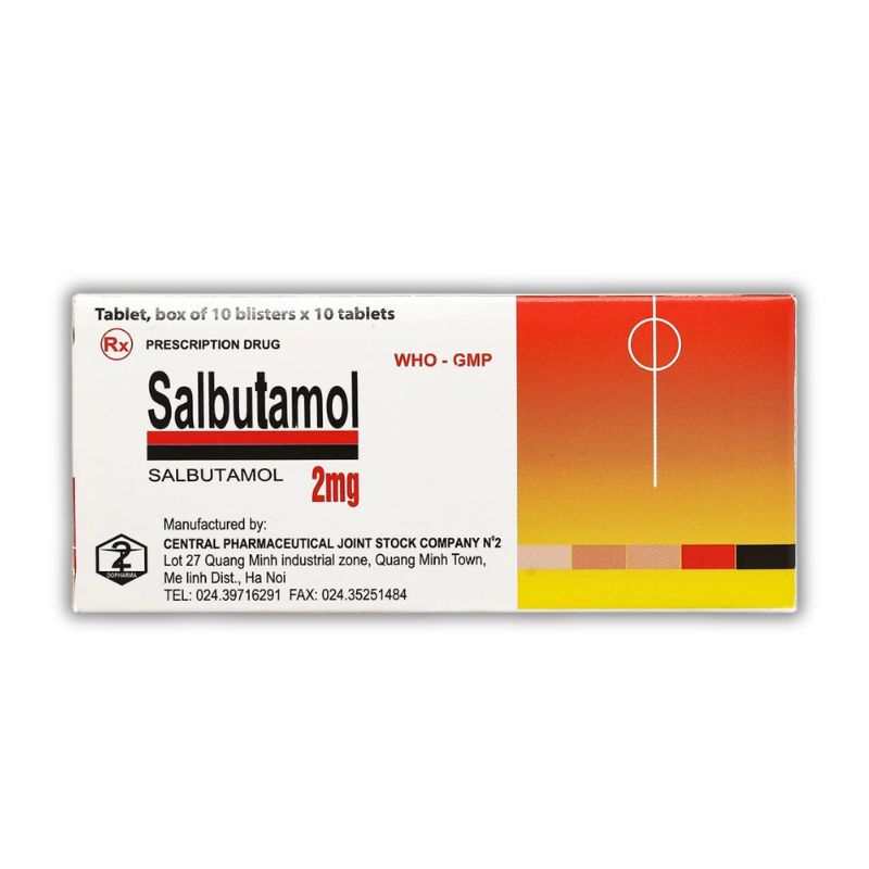 Viên Uống Salbutamol 2mg Giảm Co Thắt Phế Quản, Viêm Phế Quản Mạn Tính, Khí Phế Thũng (Hộp 10 vỉ x 10 viên)