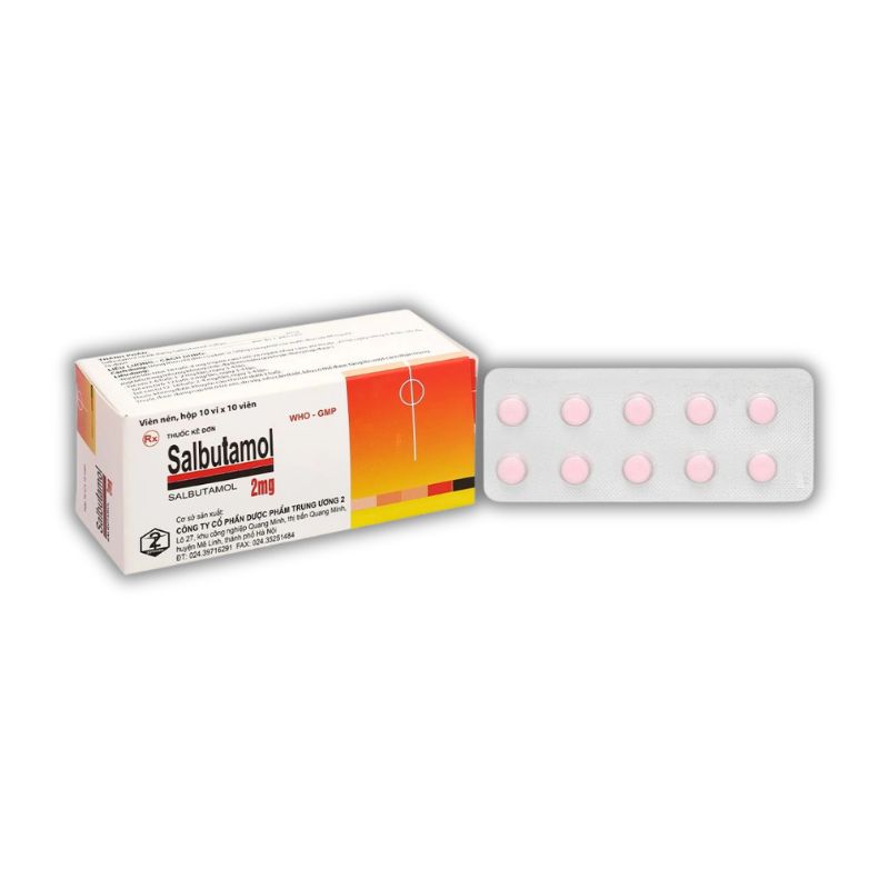 Viên Uống Salbutamol 2mg Giảm Co Thắt Phế Quản, Viêm Phế Quản Mạn Tính, Khí Phế Thũng (Hộp 10 vỉ x 10 viên)