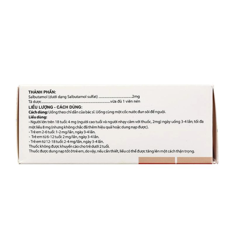 Viên Uống Salbutamol 2mg Giảm Co Thắt Phế Quản, Viêm Phế Quản Mạn Tính, Khí Phế Thũng (Hộp 10 vỉ x 10 viên)
