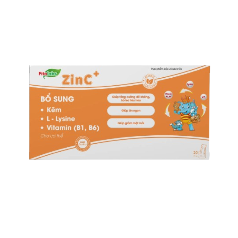 Fitolabs ZinC+ bổ sung kẽm, tăng cường sức đề kháng, hỗ trợ ăn ngon và phát triển khỏe mạnh cho trẻ em (Hộp 20 ống x 10ml)