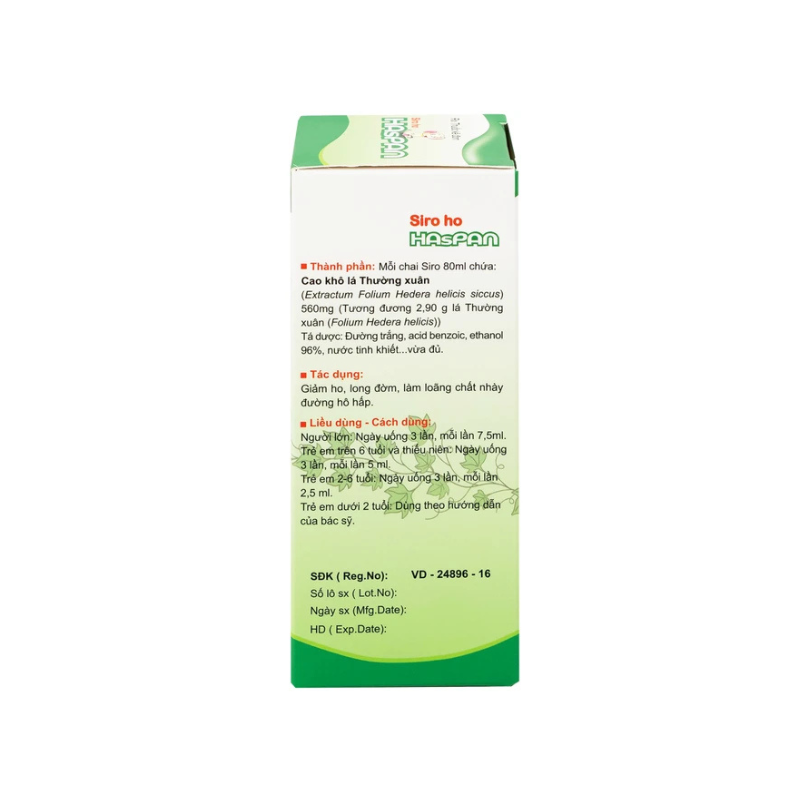 Siro ho Haspan 80ml giảm ho, long đờm, hỗ trợ điều trị viêm đường hô hấp cấp có kèm ho (Lọ 80ml)