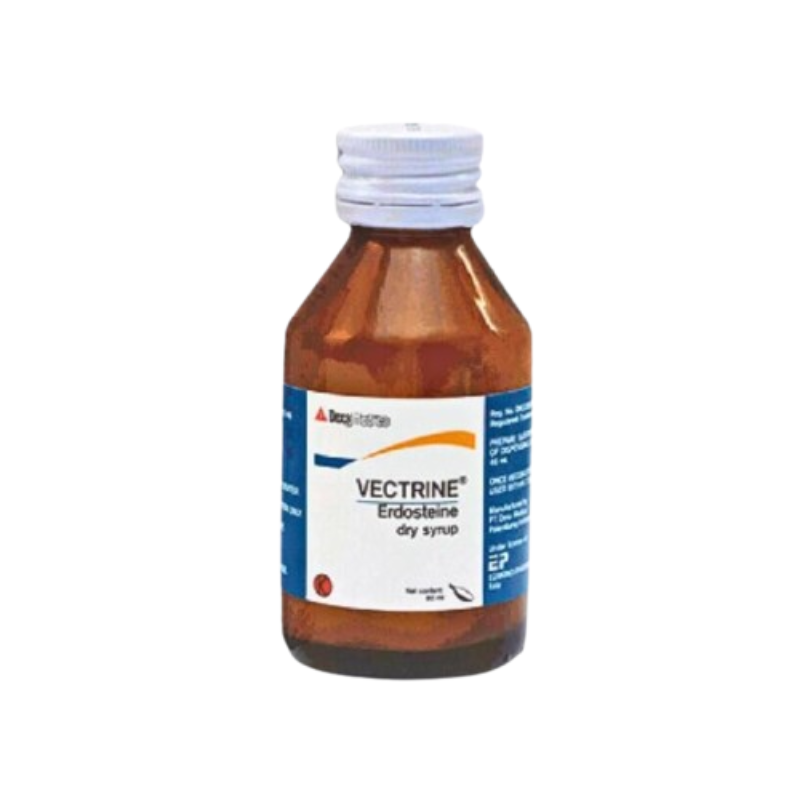 Vectrine 175mg/5ml Dry Syrup của Indonesia tiêu nhầy, giảm đờm, hỗ trợ điều trị các bệnh đường hô hấp có tăng tiết dịch nhầy (Chai 60ml)