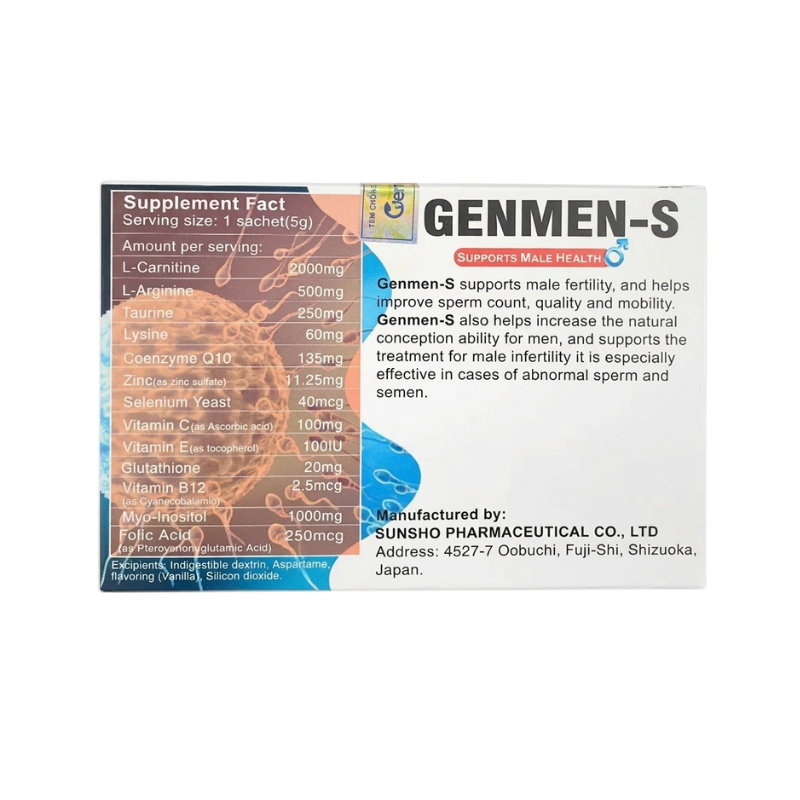 Genmen-S của Nhật hỗ trợ cải thiện chất lượng tinh trùng, tăng cường sức khỏe sinh sản nam giới (Hộp 30 gói)
