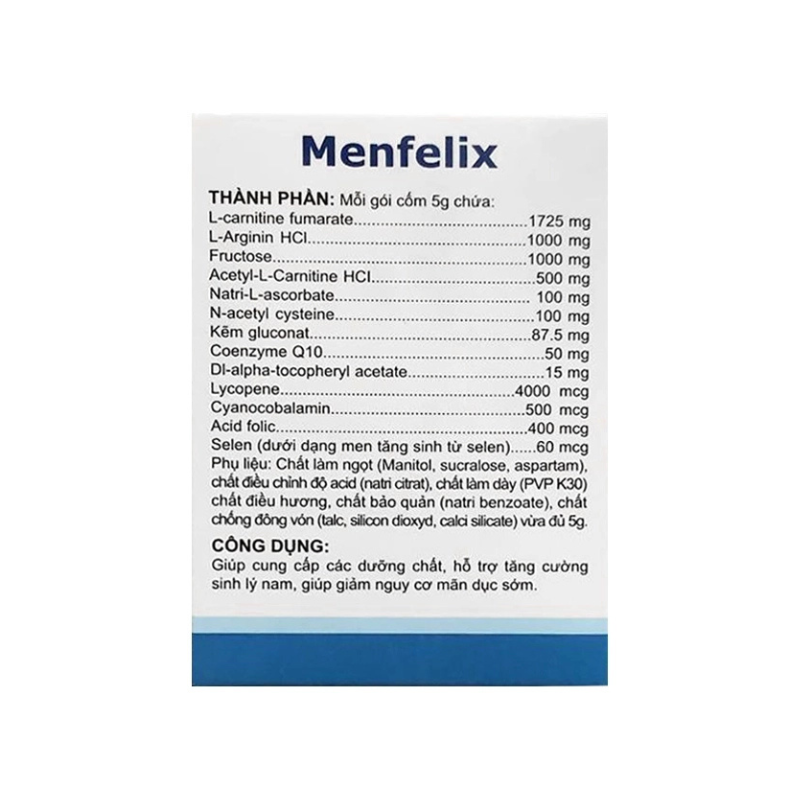 Menfelix tăng cường sinh lý nam, hỗ trợ sức khỏe sinh sản (Hộp 30 gói x 5g)