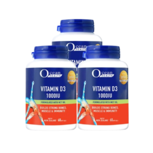 Viên uống Ocean Health Vitamin D3 1000IU của Singapore hỗ trợ bổ sung vitamin D3, tăng hấp thu canxi, giúp xương răng chắc khỏe (Lọ 60 viên)