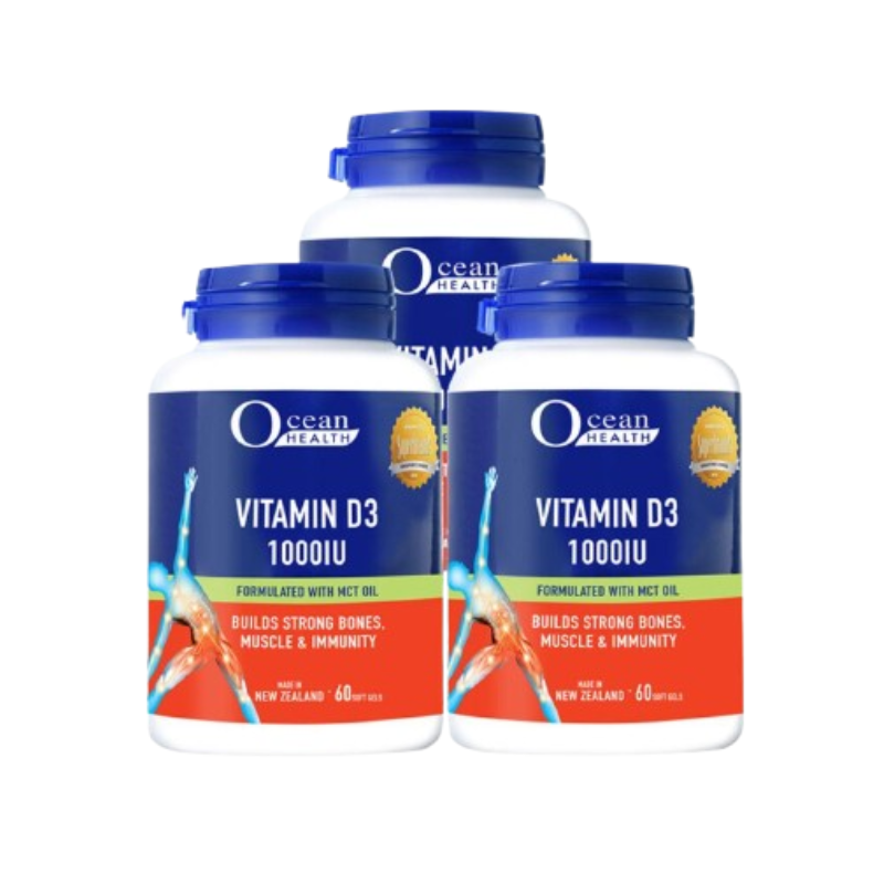 Viên uống Ocean Health Vitamin D3 1000IU của Singapore hỗ trợ bổ sung vitamin D3, tăng hấp thu canxi, giúp xương răng chắc khỏe (Lọ 60 viên)