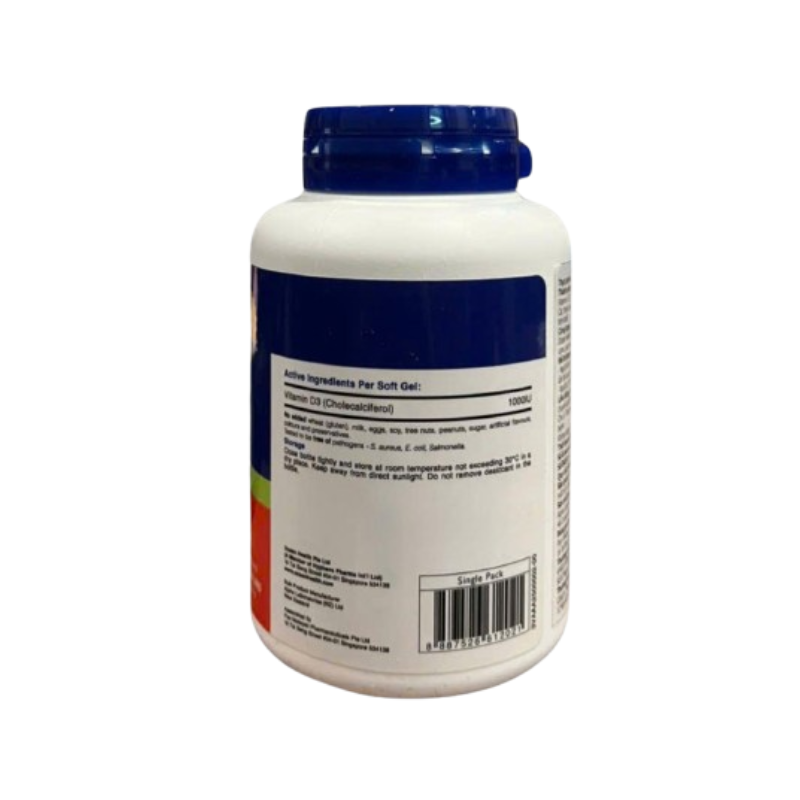Viên uống Ocean Health Vitamin D3 1000IU của Singapore hỗ trợ bổ sung vitamin D3, tăng hấp thu canxi, giúp xương răng chắc khỏe (Lọ 60 viên)