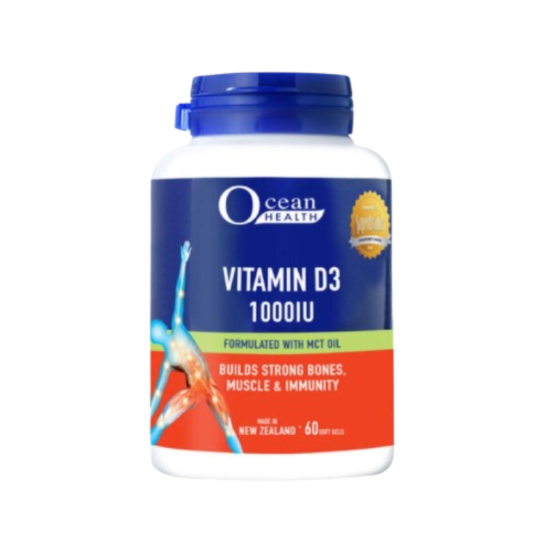 Viên uống Ocean Health Vitamin D3 1000IU của Singapore hỗ trợ bổ sung vitamin D3, tăng hấp thu canxi, giúp xương răng chắc khỏe (Lọ 60 viên)