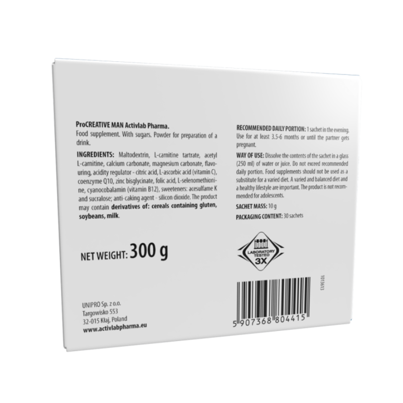 ProCreative Man của Ba Lan cải thiện chất lượng tinh trùng, hỗ trợ sinh sản ở nam giới (Hộp 30 gói x 10g)