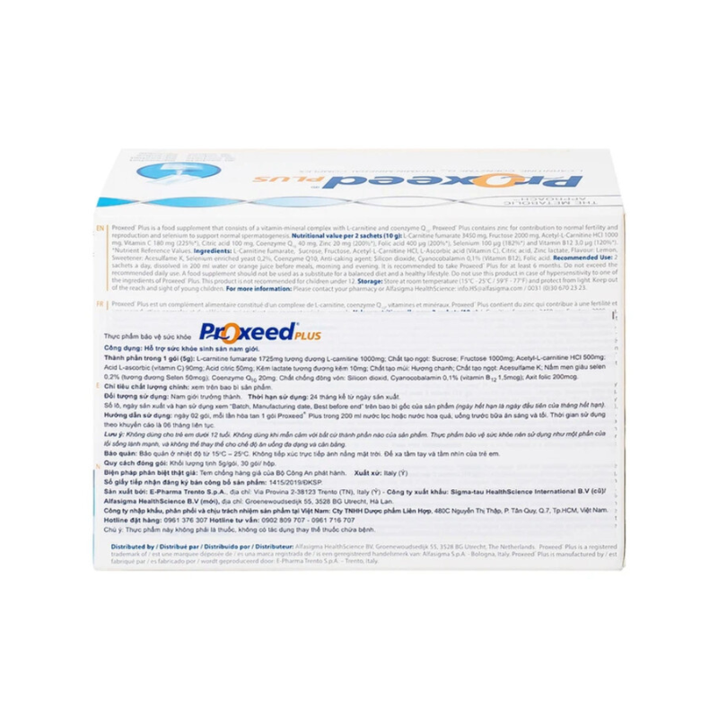 Bột Proxeed Plus của Ý hỗ trợ sức khỏe sinh sản nam giới, cải thiện chất lượng tinh trùng (Hộp 30 gói x 5g)