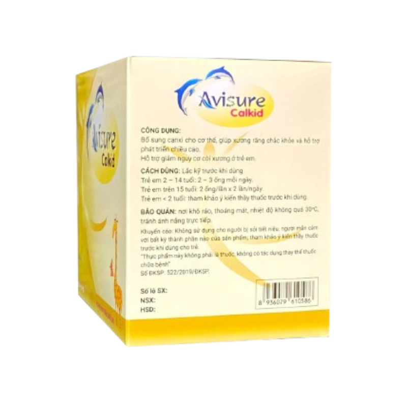 Avisure Calkid bổ sung canxi, vitamin D3, K2 và vitamin PP, hỗ trợ xương răng chắc khỏe (Hộp 30 ống x 10ml)