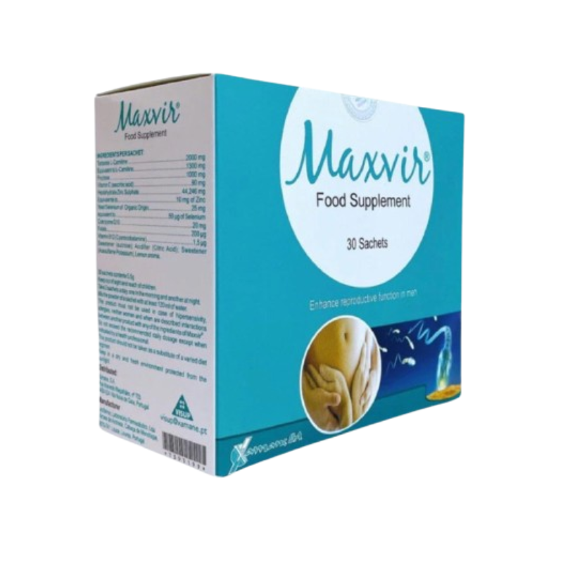 Maxvir Food Supplement của Bồ Đào Nha hỗ trợ cải thiện sức khỏe sinh sản nam giới (Hộp 30 gói)