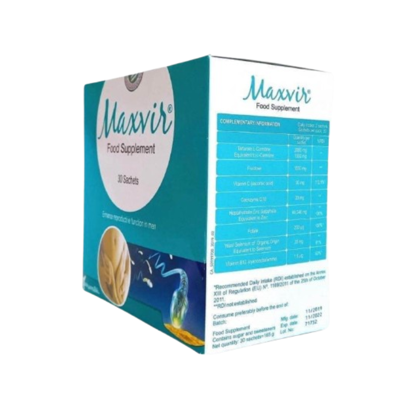 Maxvir Food Supplement của Bồ Đào Nha hỗ trợ cải thiện sức khỏe sinh sản nam giới (Hộp 30 gói)