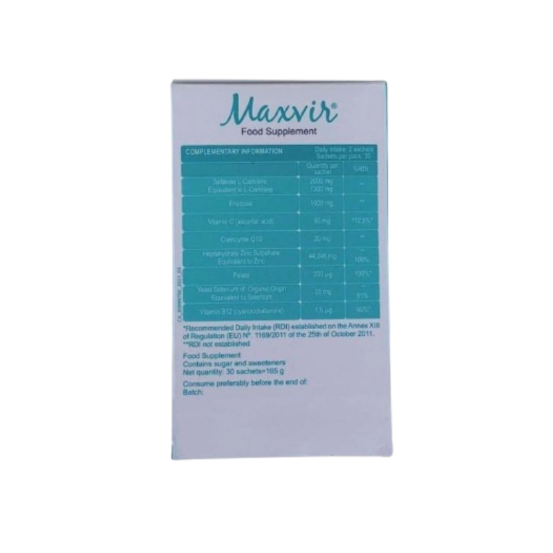 Maxvir Food Supplement của Bồ Đào Nha hỗ trợ cải thiện sức khỏe sinh sản nam giới (Hộp 30 gói)