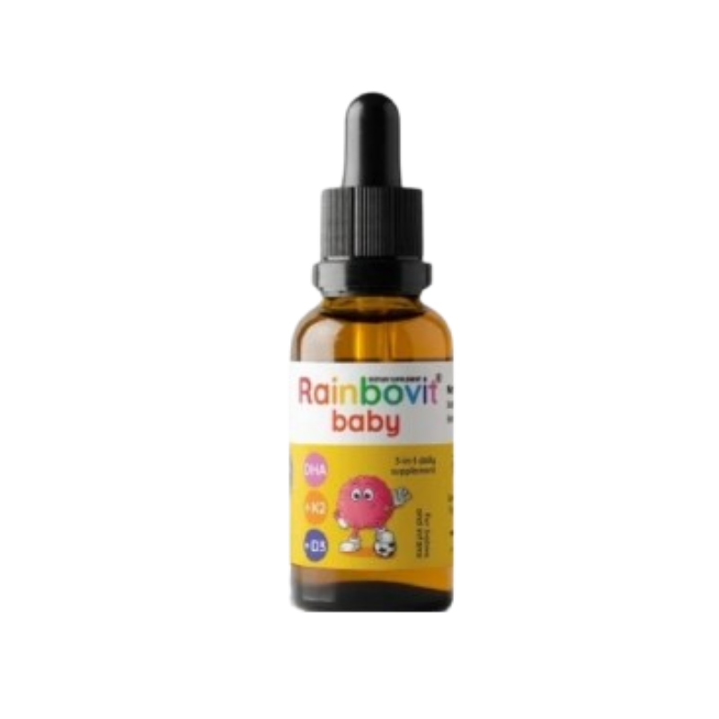 Rainbovit Baby DHA + K2 + D3 của Ba Lan bổ sung DHA, vitamin D3 và vitamin K2 MK-7, hỗ trợ phát triển não bộ, thị lực và hệ xương ở trẻ (Hộp 1 lọ 20ml)